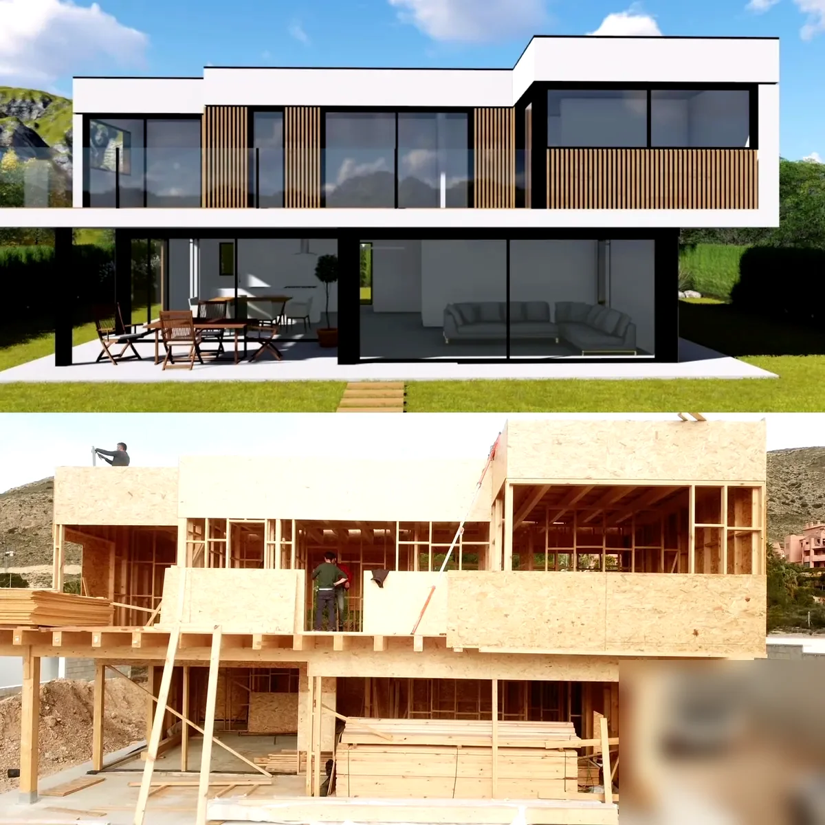 Construcción de entramado de madera in-situ sobre losa en parcela